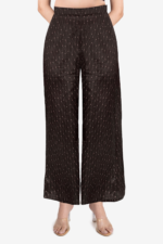 Brown co-ord set with a crop top and flared pant has geometric print on it. crop top has gathers on waist, noodle straps and side concealed zipper. Pant had side concealed zip, comfortable and relaxed fit. Suitable for women who prefer fashionable, trendy outfits and are looking for party wear.