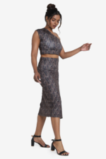 Printed one shoulder crop top, has geometric print on it with multicolor, it has side zip. Very comfortable, stylish and easy to wear. Suitable for party and dinner date.