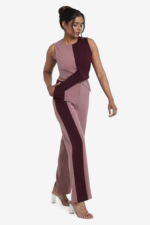 Multicolored coord set in pink and burgundy color, set has a top and straight pant. Top is sleeveless has two colors. Pant comes in two colors, very comfortable, easy to wear. Suitable for women who are looking for casual coord set. Can be worn by women of any age group.