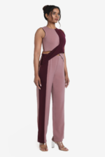 Multicolored coord set in pink and burgundy color, set has a top and straight pant. Top is sleeveless has two colors. Pant comes in two colors, very comfortable, easy to wear. Suitable for women who are looking for casual coord set. Can be worn by women of any age group.