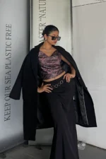 Women's printed cowl top, has geometric print on it, noodle strap, very light weight, trendy and stylish. Can be worn at party.