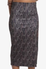 Women's printed midi skirt has geometric print on it with multicolor and side zip. Skirt has one side slit. Very comfortable, stylish and easy to wear. Suitable for party.