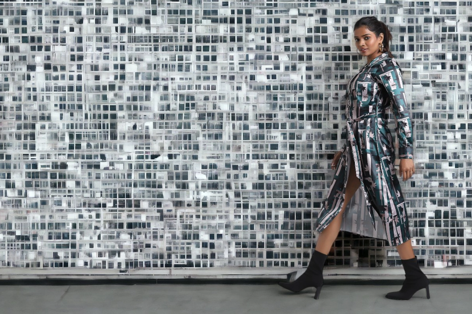 Printed shirt dress, multicolored comes with a belt. Dress has full sleeve, shirt collar, buttons on front, cuff. It is light weight, relaxed fit. Suitable for casual wear.